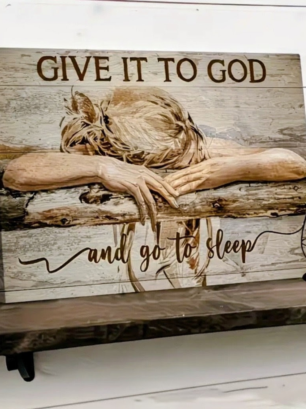 Give It to God Rustic Wall Art Sign - Beige Brown